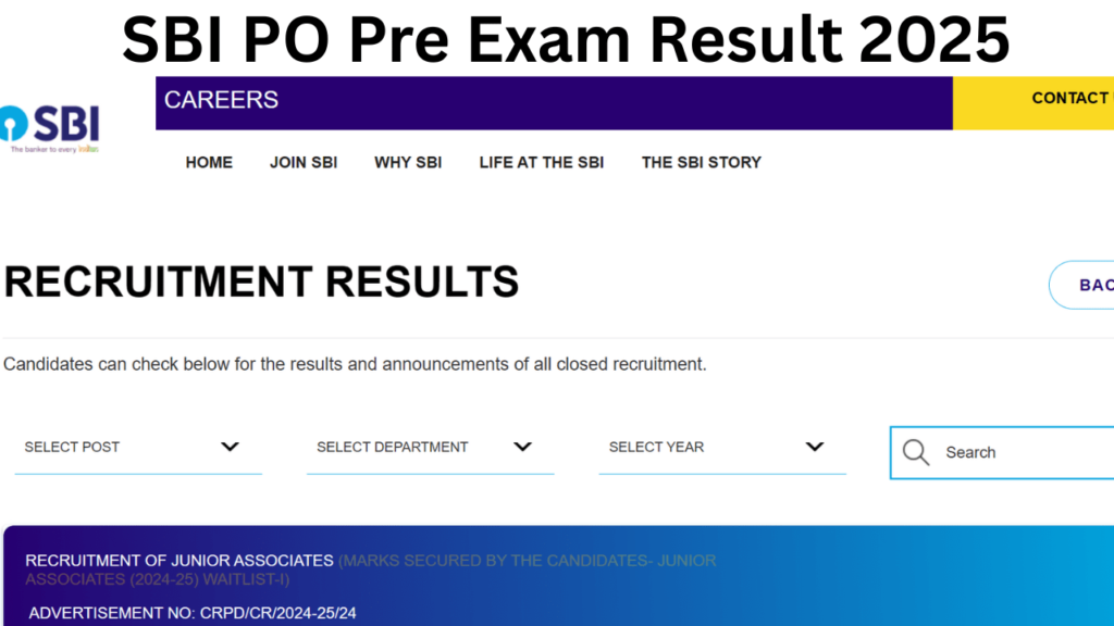 SBI PO Pre Exam Result 2025