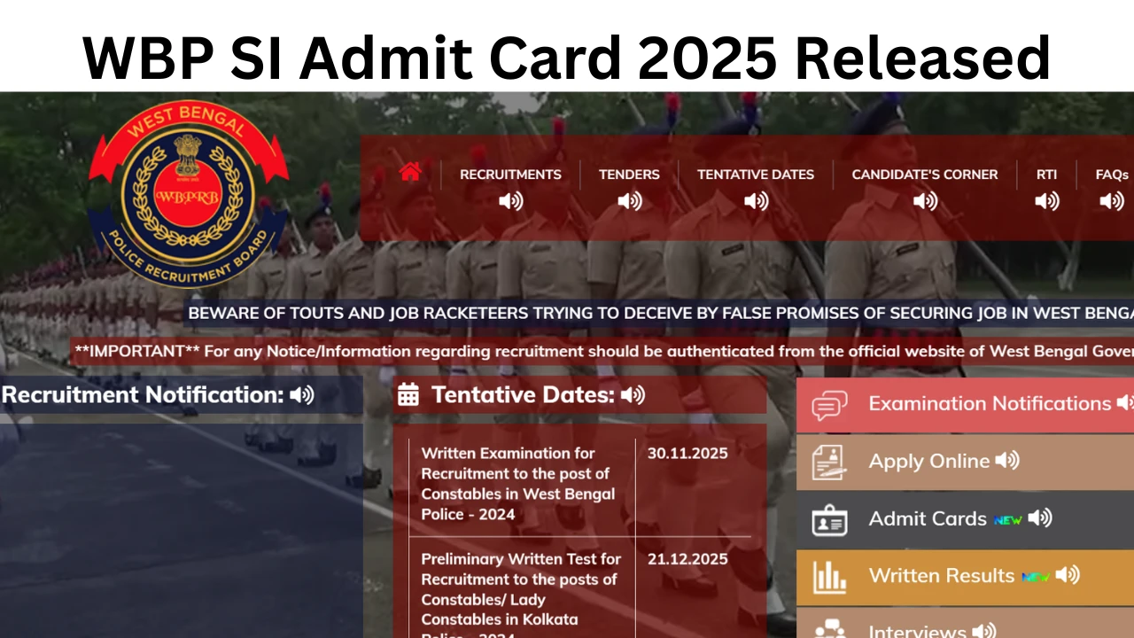 WBP SI Admit Card 2025