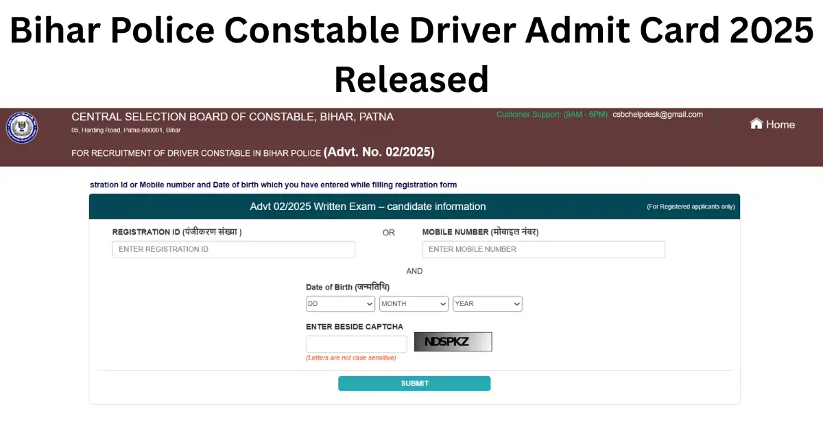 Bihar Police Driver Admit Card 2025