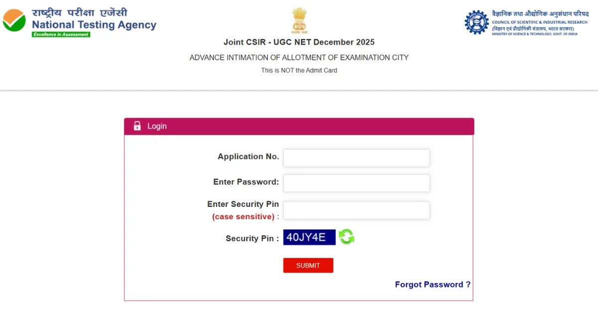CSIR NET Exam City 2025