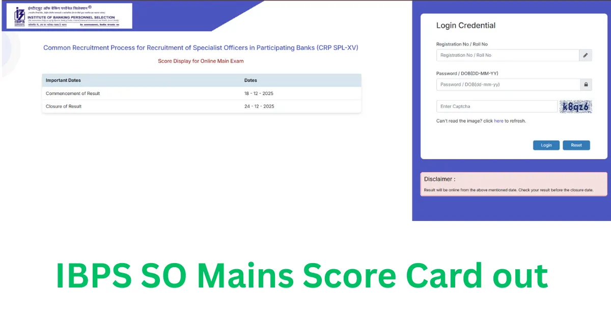 IBPS SO mains scorecard 2025  