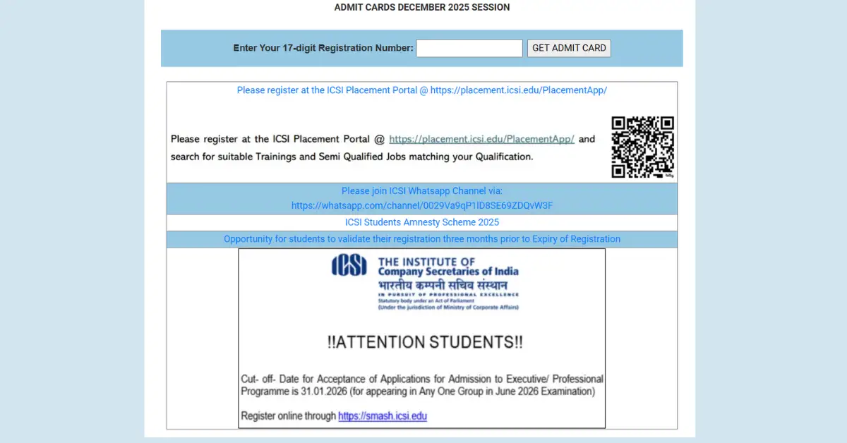 ICSI CS Admit Card 2025 For December Session