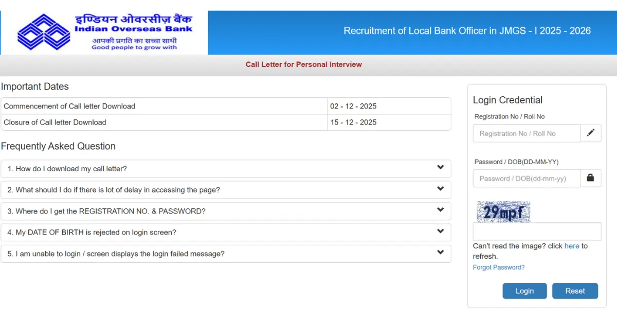 Indian Overseas Bank LBO Interview Call Letter Out