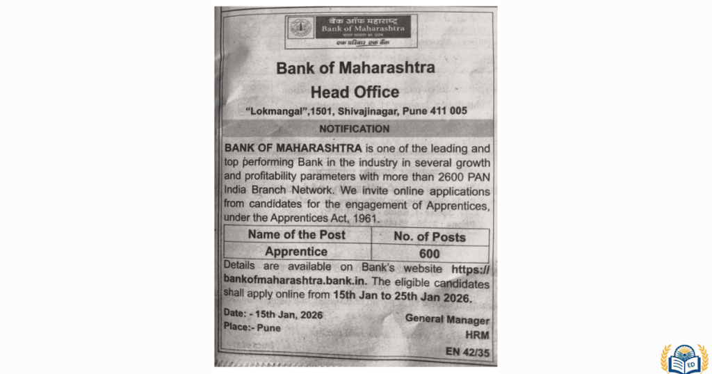Bank of Maharashtra Apprentice Recruitment 2026