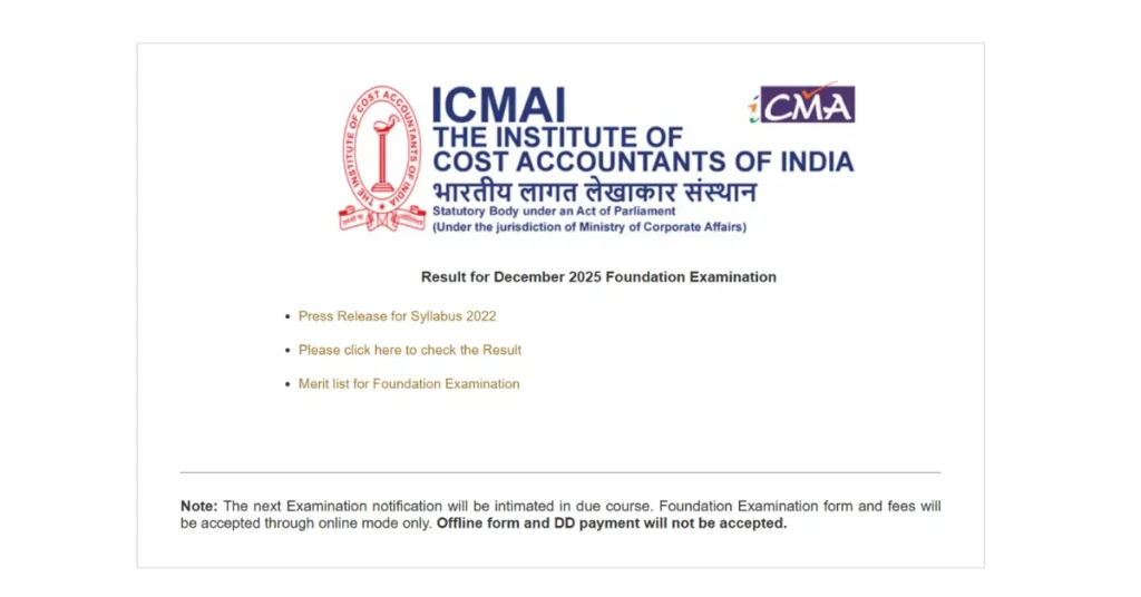 ICMAI CMA Foundation Result 2025 Released