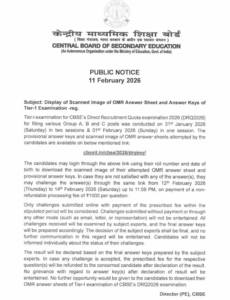 CBSE Recruitment Answer Key 2026